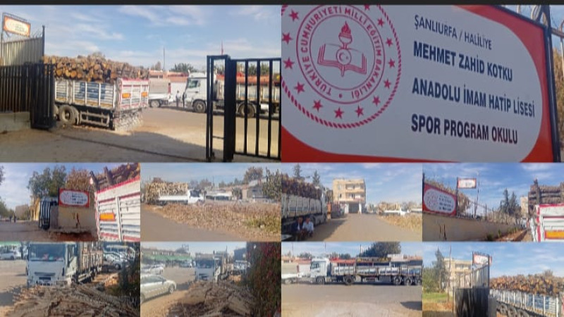 Şanlıurfa’da Mehmet Zahid Koktu Anadolu İmam Hatip Lisesi Önünde Odun Yüklü Tırlar Tehlike Oluşturuy